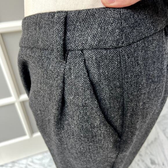 MaxMara Weekend Wool Gray Herringbone Pleated Trouser Pants Size 16 - Picture 2 of 6